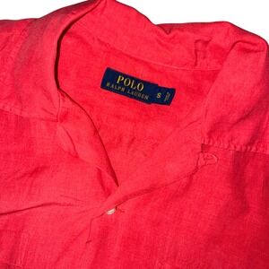 Polo Ralph Lauren Mens Short Sleeve silk linen camp Shirt Coral Pony Logo small‎